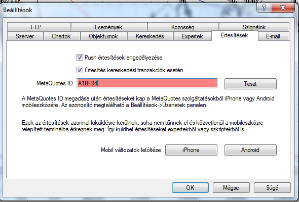 asztali metatrader beállítások